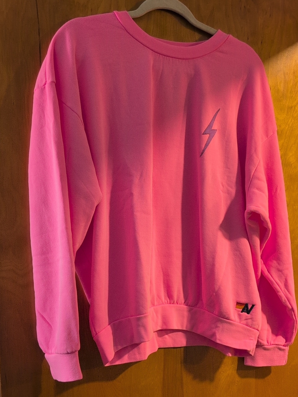 Aviator Nation Pink Crewneck Sweatshirt with Lightning Accent